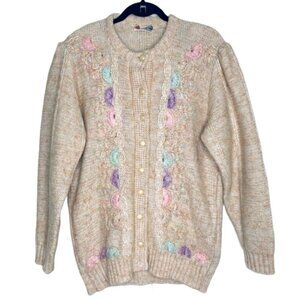 ROGER RK By Swal TAN CARDIGAN GRANNY GRAPPA CHUNKY NEUTRAL OVERSIZED TOP LARGE